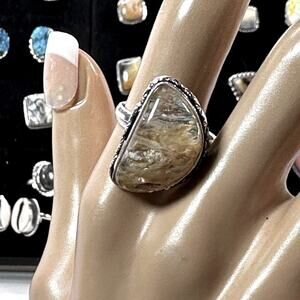 Lemon quarts -citrine gemstone ring silver plated, 95 handmade size‎ 9